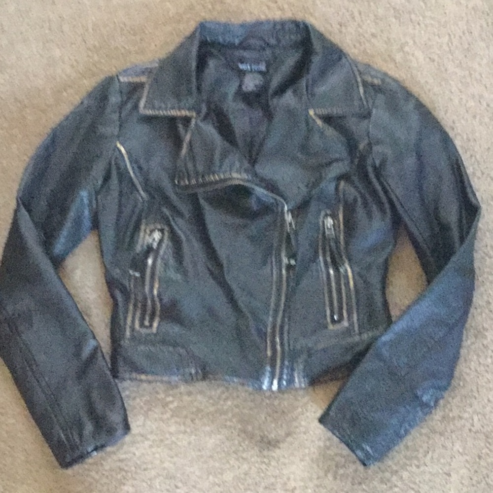 Faux leather motto jacket